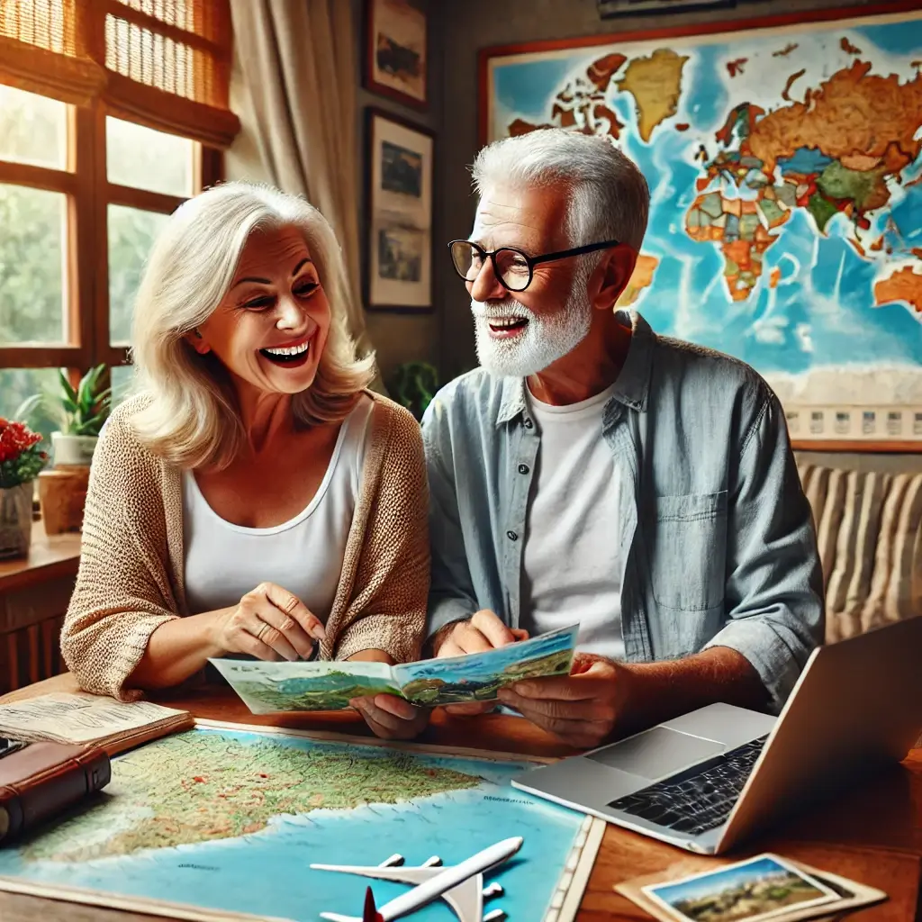 Idosos planejando a viagem dos sonhos