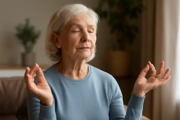 Idosa praticando Mindfulness