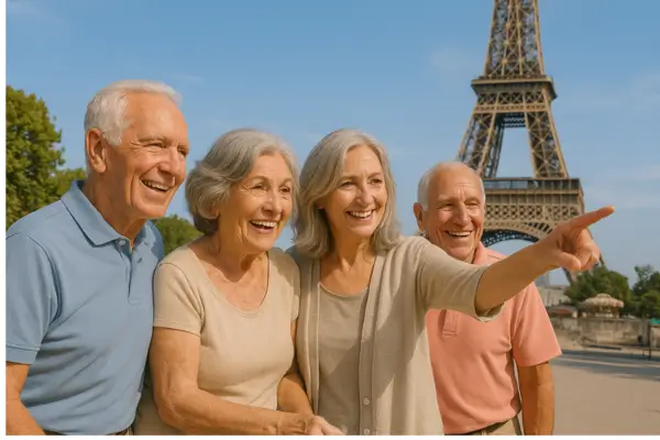 Idosos visitando Paris a passeio