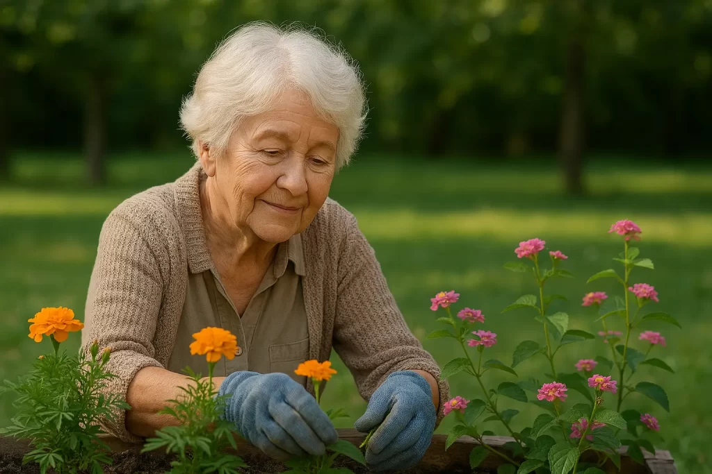 Idosa praticando Jardinagem