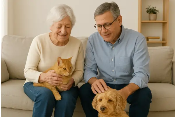 Idosos brincando com seus pets
