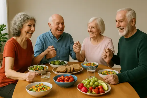Idosos comendo alimentos saudáveis